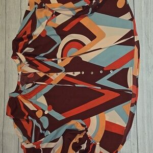 August Sky Geometric Balloon Sleeve Button-Front Blouse Multicolor Size M